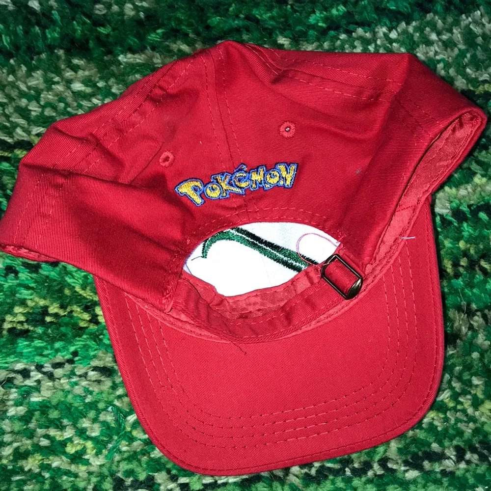 Pokemon Red and White Kids Baseball Cap with Green Emblem
